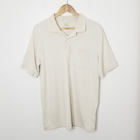 Covington 90s Mens Cream Polo Short Sleeve Two Button Cotton Blend Size Medium - Picture 1 of 8